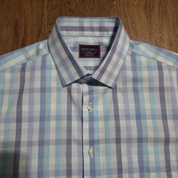 UNTUCKit Shirt Mens Small Blue Plaid Slim Fit Wrinkle Free Button Down Casual - Picture 2 of 8